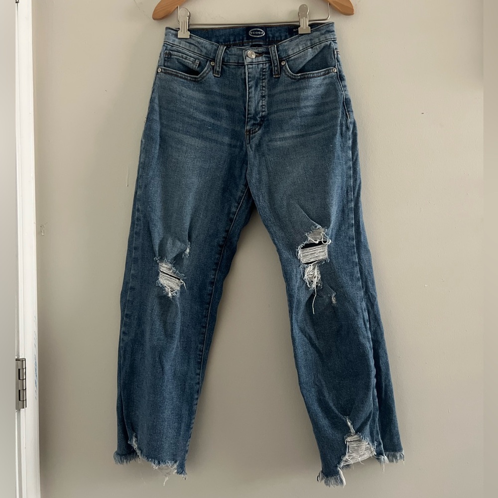 Scoop mid rise distressed cropped straight leg jeans Sz 0 #midrise #ankle #jeans